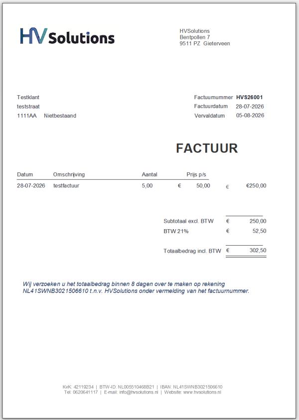 Factuur voorbeeld